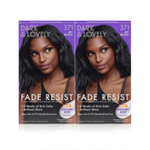 SoftSheen Dark and Lovely fade-resist jet-black color in bottle for vibrant, long-lasting shade.