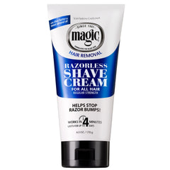 SoftSheen Magic Razorless Cream tube shown for quick depilation on the body.