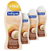 Softsoap Body Coconut Butter Scrub bottle highlighting exfoliating formula.