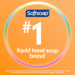 Softsoap jabón antibacterial líquido, etiqueta mostrando hidratantes para piel suave