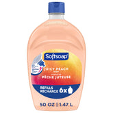 Softsoap Juicy Peach refill bottle showing long-lasting handwashing convenience.
