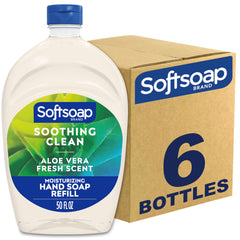 Softsoap soothing aloe bottle refill showing a large moisturizing refill for soft hands.