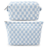 SOIDRAM blue checkered makeup bag two-pack for chic travel organization