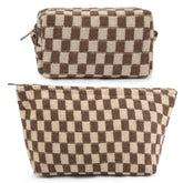SOIDRAM checkered makeup bag with large capacity keeps cosmetics organized on the go.