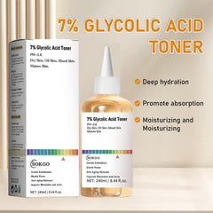 Sokgo 7% Glycolic Toner exfoliation closeup reveals gentle texture refinement