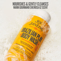 Sol de Janeiro 4 Play gel bottle close-up emphasizing skin-softening cleanse.