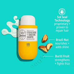 Sol de Janeiro Brazilian Joia shampoo ingredients board highlights Brazil Nut Oil and Buriti.
