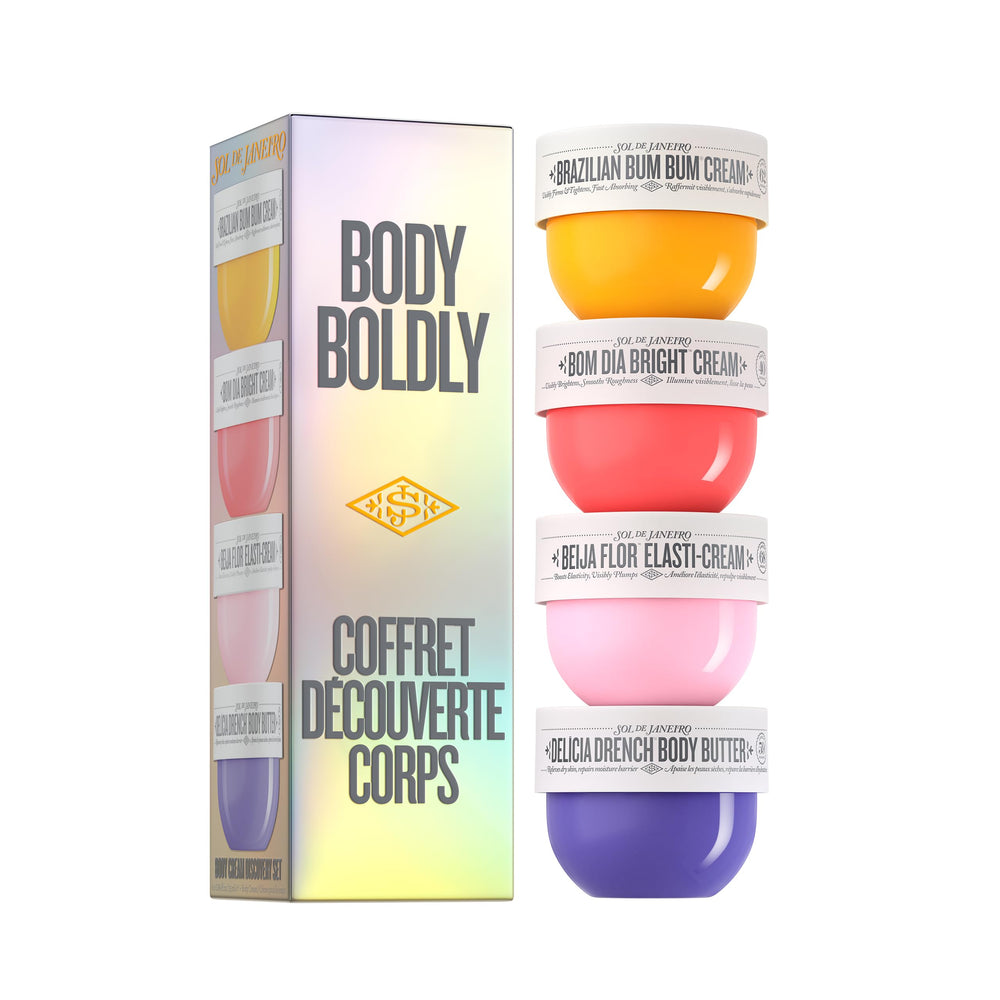 Sol de Janeiro Bum Bum Cream mini showing firming glow for skin.