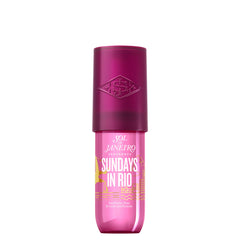 Sol de Janeiro Sundays in Rio bottle close-up, showcasing pink pepper and vanilla aroma for daily wear.