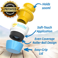Solar Buddies, rodillo con esponja azul para aplicación suave.
