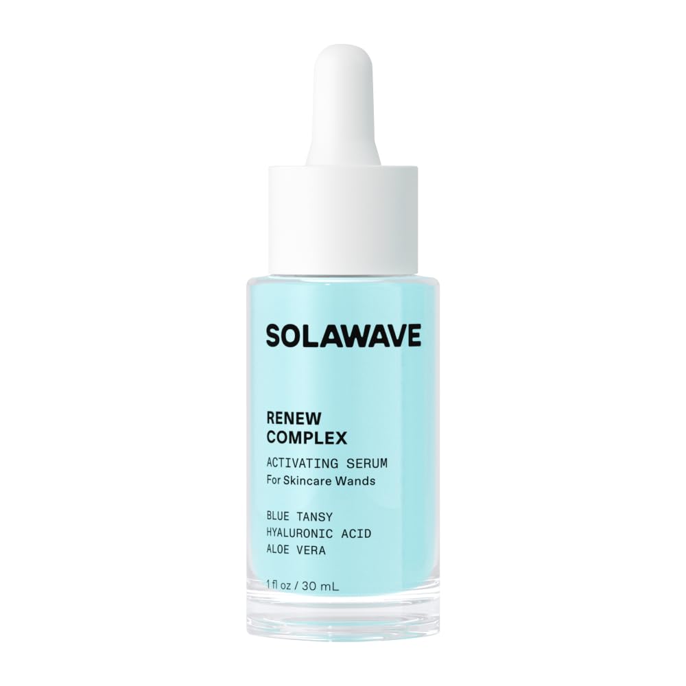 Solawave Renew Complex serum bottle priming skin for wand sessions.