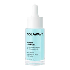 Solawave Renew Complex serum bottle priming skin for wand sessions.