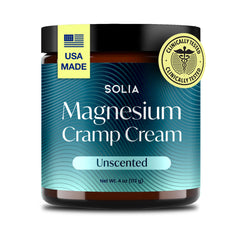 Solia crema de magnesio para calambres en piernas, ayuda potencial para dormir mejor.