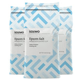 Amazon Brand Solimo Epsom Salt Soak three bags on packaging, ideal for relaxing baths