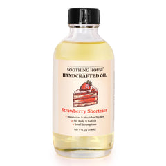 Soothing House Strawberry Shortcake Body Oil pour closeup highlights creamy texture and quick absorption