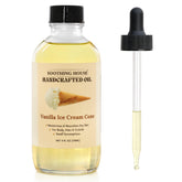Soothing House Vanilla Ice Cream Cone Body Oil bottle with creamy vanilla scent and smooth skin finish.