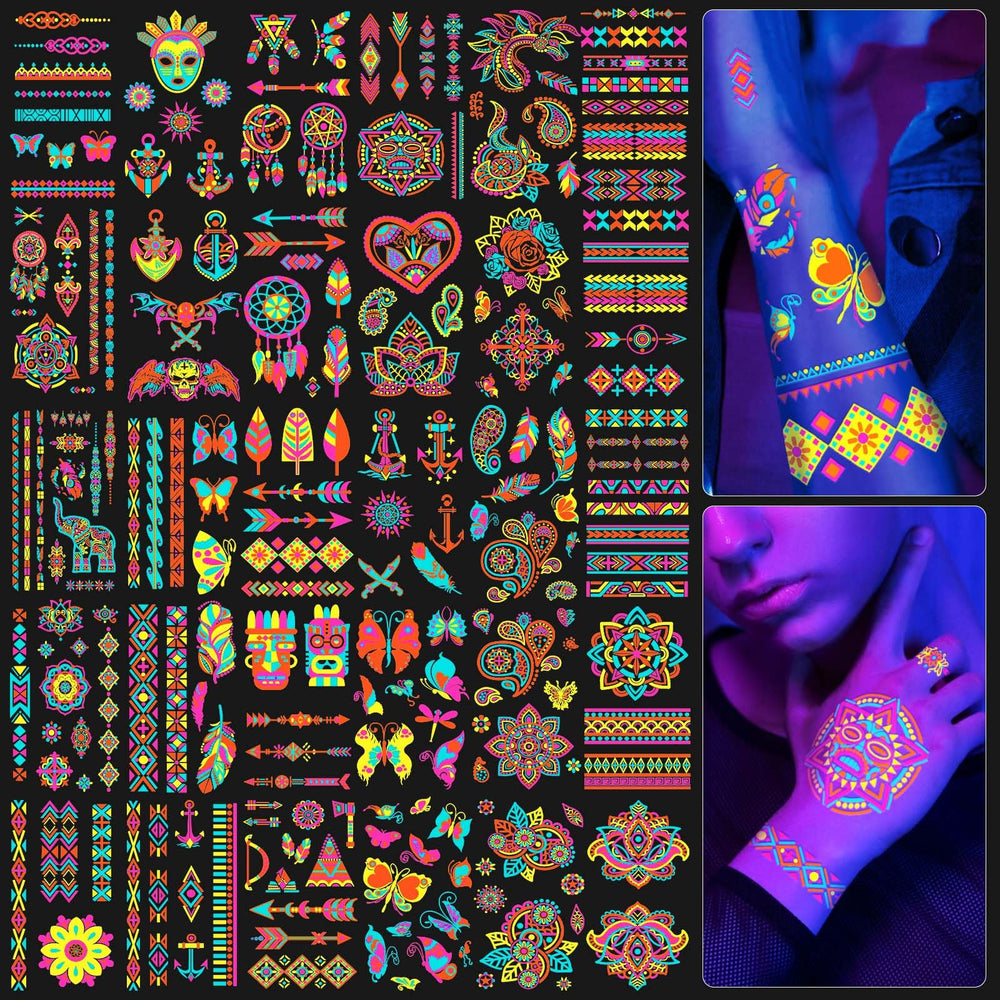 SOOVSY glow-in-the-dark tattoos glow vividly under UV light at parties.