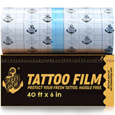 Sorry Mom tattoo aftercare bandage with clear film protects large ink areas.