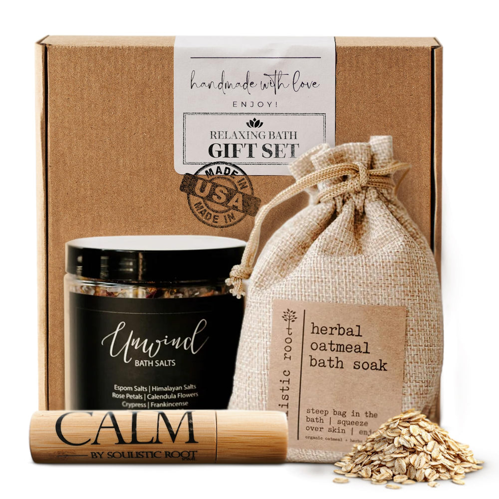 Soulistic Root lavender oatmeal soak bottle for calming bath rituals