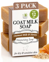 Jabón de leche de cabra Southern Natural, paquete 3, avena y miel, para piel seca.