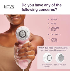Spa Sciences NOVA 2-in-1 cleansing action demonstrates dual cleansing and exfoliation