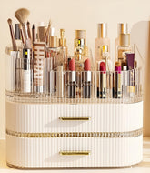SpaceLuxe makeup organizer with 360 rotating brush holder showing easy access to tools