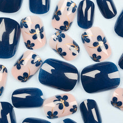Spebozy uñas falsas azules con flores para estilo rápido y elegante