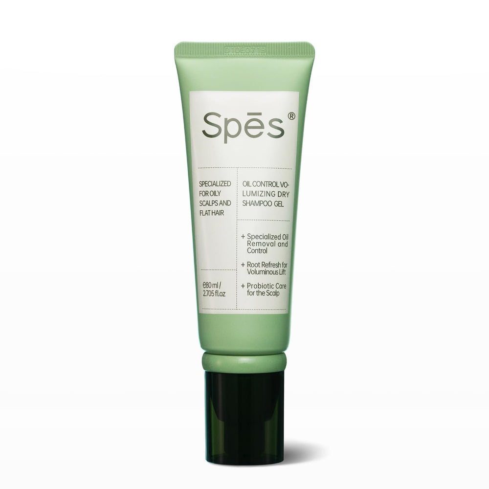 Spes Dry Shampoo Segunda Generación, botella con gel y aroma cedro para control de grasa todo el día