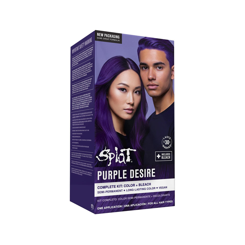 Splat Purple Desire dye kit contents ready for bold color application.