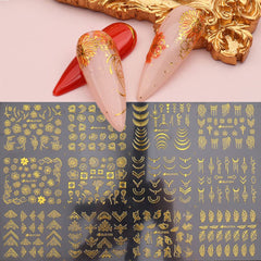 SPLOCUDU hojas y encaje dorado en uñas, acabado elegante