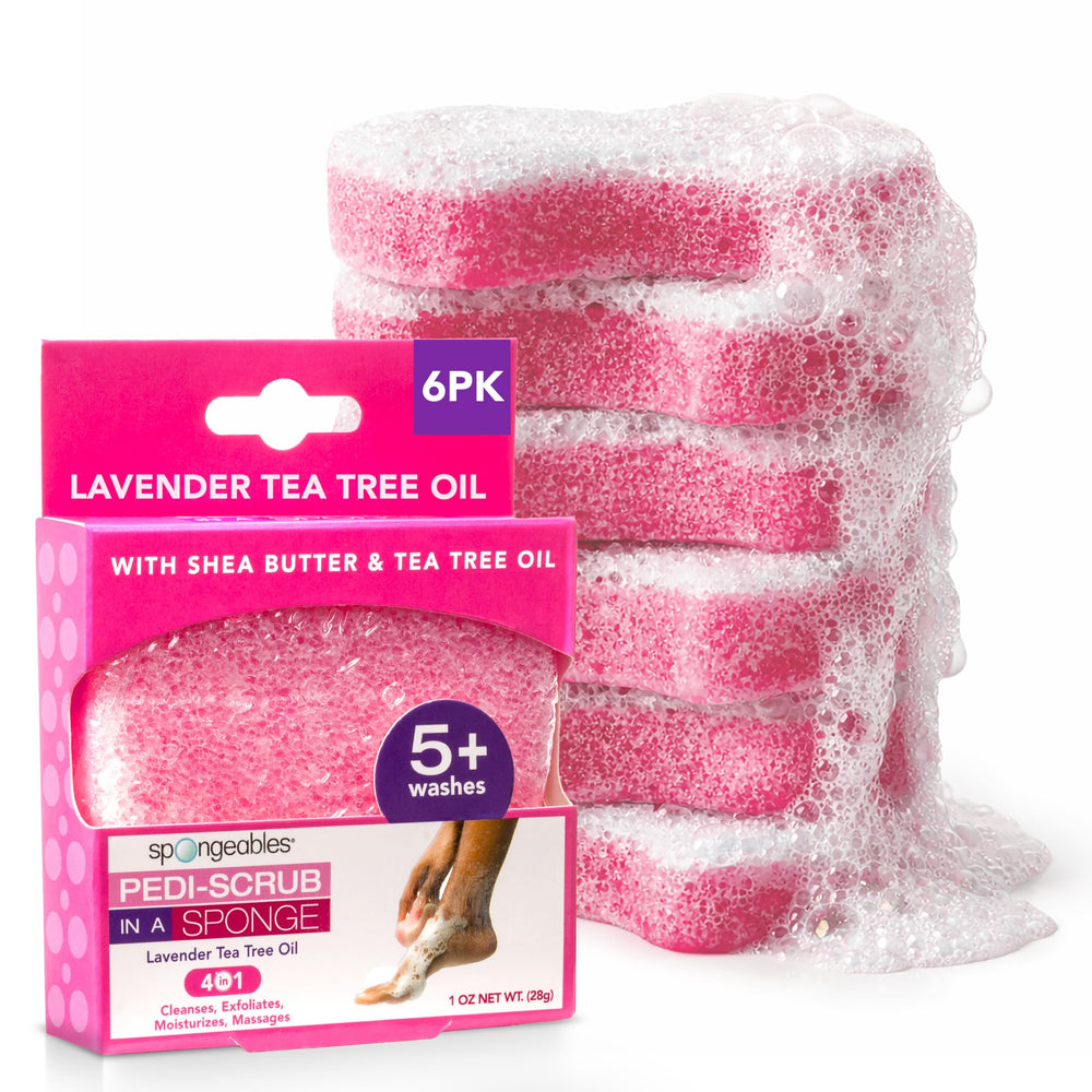 Spongeables Pedi Scrub de doble textura exfolia y limpia los pies.