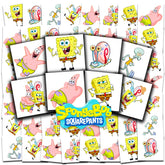 Tatuaje temporal de Spongebob Squarepants, enfoque en personajes, ideal para fiestas infantiles.