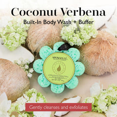SPONGELLÉ Coco Verbena muestra espuma integrada para limpieza rápida y uniforme.