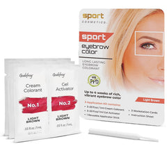 Sport Cosmetics color de cejas marrón claro en envase, color duradero para un look natural