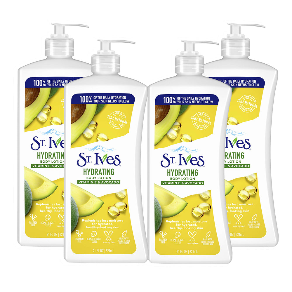 St. Ives hydrating lotion bottle showing rich moisture for dry skin