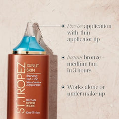 St.Tropez Sunlit Skin bottle closeup highlighting fast-dry formula