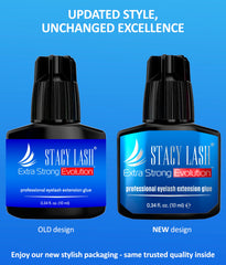 STACY LASH Extra Strong Evolution glue label highlights date-of-opening for freshness.