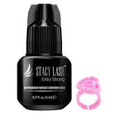 STACY LASH Extra Strong glue bottle close-up shows fast-bond potential for professionals.