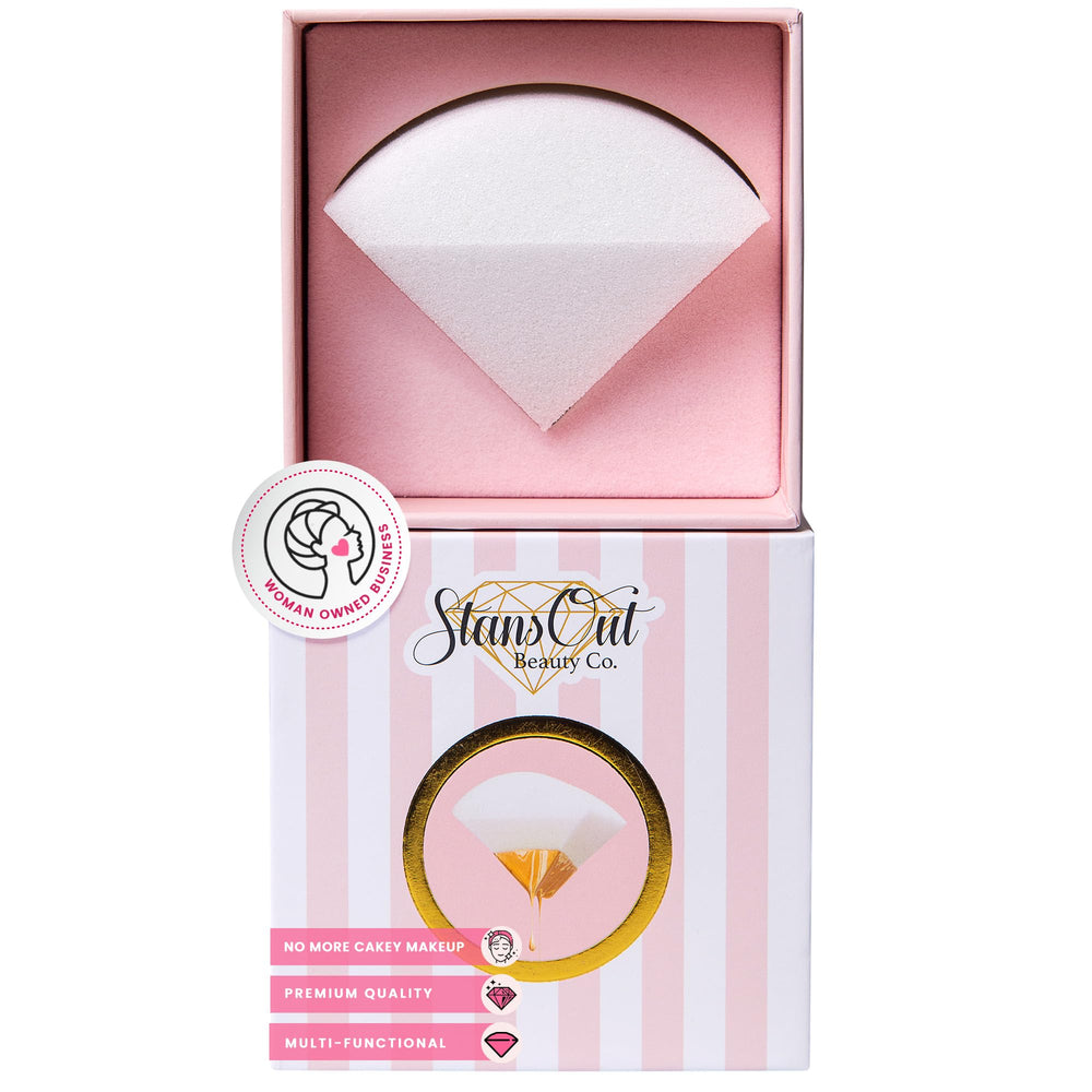 StansOut Memory Foam Makeup Sponge close-up shows ultra-soft texture for smooth blending.