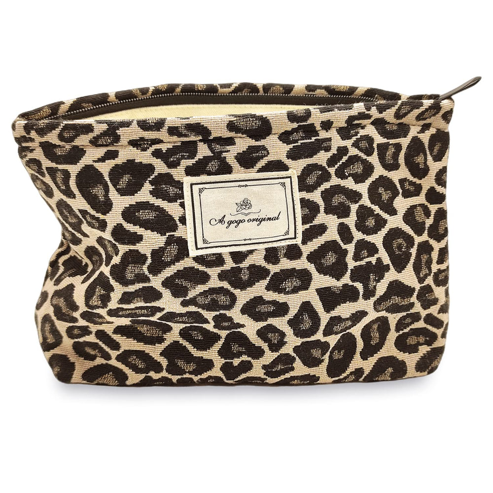 STARDW leopard makeup bag with open-top design for easy access to cosmetics