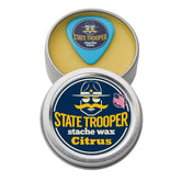 State Trooper Stache Wax tin front for easy daily moustache styling