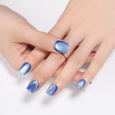 Stbisen blue press on nails short square with ice blue cat eye for bold style.