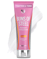 SteelFit Buns of Steel bottle pour highlights quick-absorb, non-greasy formula.