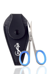 Stemedic Instruments curved nail scissors in blue for precise nail and cuticle trimming at home.