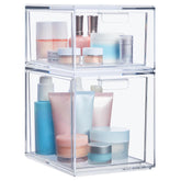 STORi Audrey stackable clear bin drawers front view for vanity organization.
