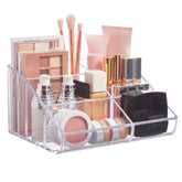 STORi vanity organizer with 6 compartments keeps brushes and cosmetics neatly visible.