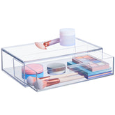 STORi Audrey stackable clear bin front view for easy cosmetic access