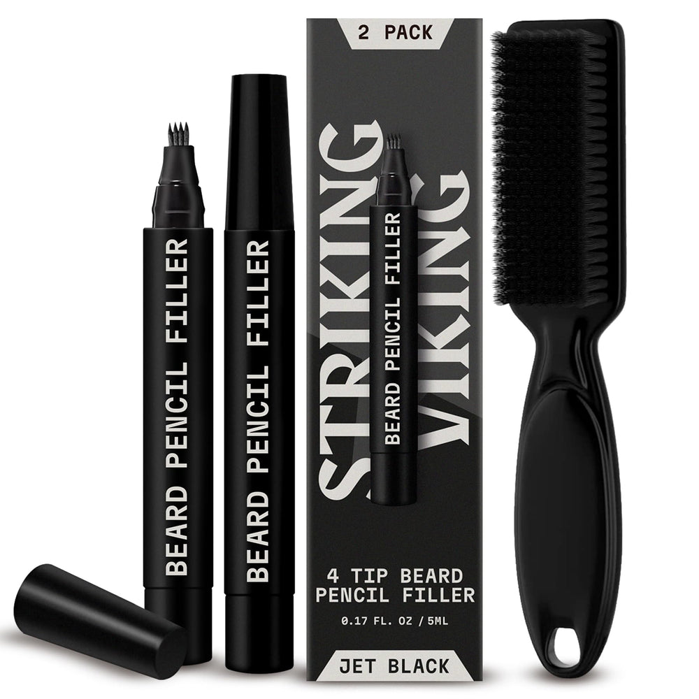 Striking Viking Beard Pencil in jet black fills gaps for a fuller look