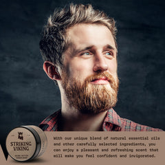 Striking Viking sandalwood aroma close-up for a fresh beard scent.