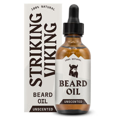 Striking Viking unscented beard oil bottle for smooth beard hydration.